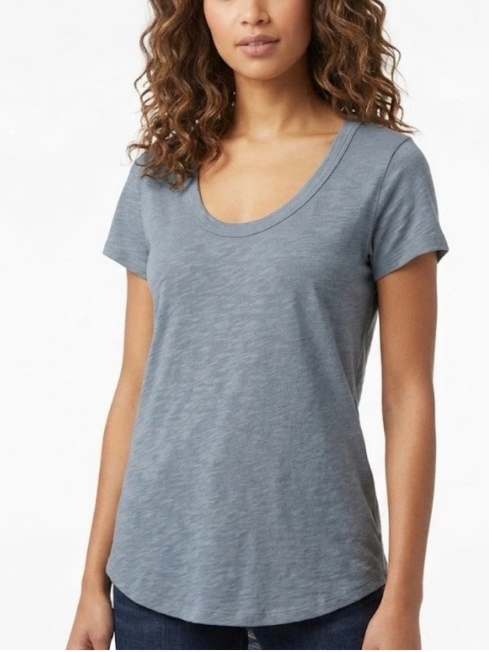 RAG & BONE Dusty Blue U Neck Short Sleeve Scoop Neck Tee